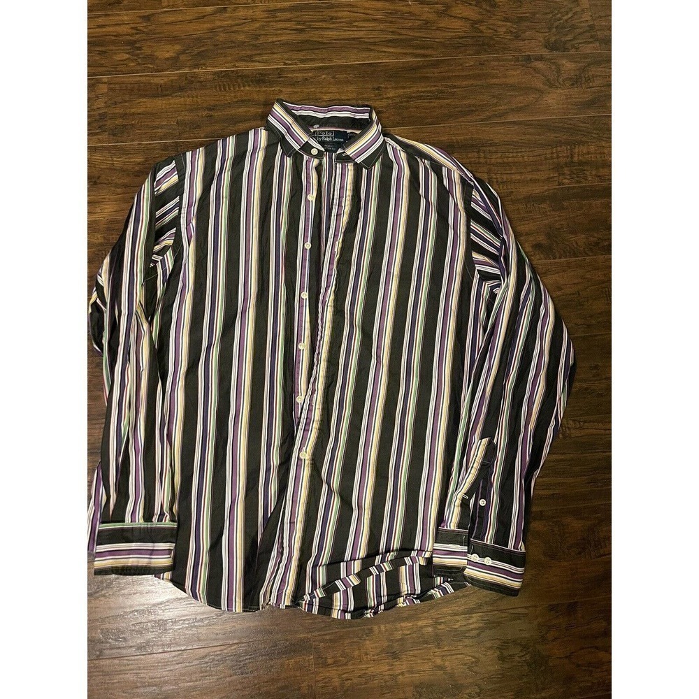 Polo Ralph Lauren Dress Shirt Mens 18/XXL Regent Custom Fit Striped Lond Sleeve